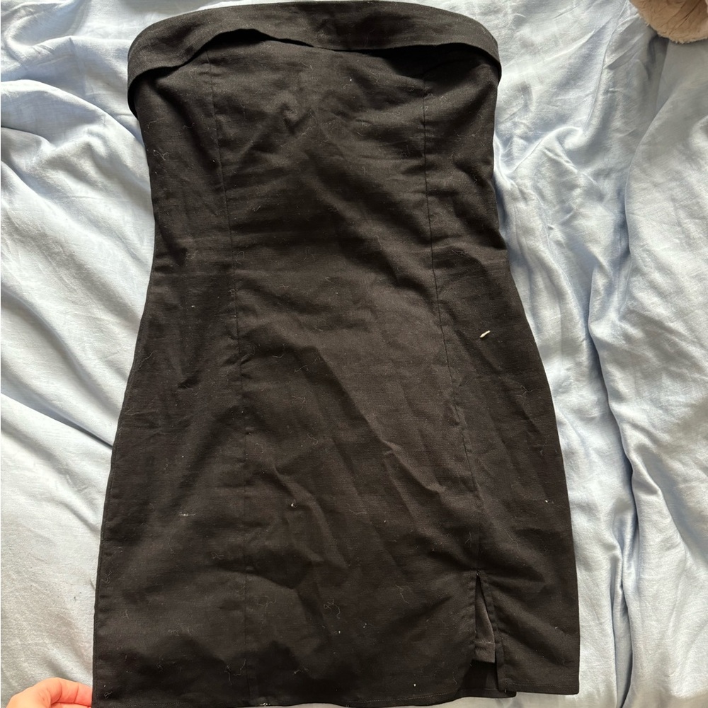 Boutique linen black strapless dress